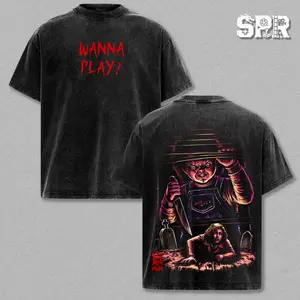 Chucky - Child's Play Graphic Tee Vintage Washed Shirt Unisex Streetwear Horror Merch Killer Doll Chucky Tee Slasher T-Shirt Gift for Movie Lovers Horror Fans