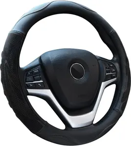 Microfiber Leather Steering Wheel Cover Breathable Auto  Steering Wheel Cover for Men Large-Size with 15 1/2 inches-16 inches Outer Diameter Black