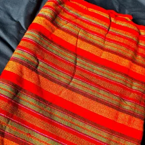 Maasai Shuka Blanket Throw - Vibrant Orange Red & Green Striped Design for Cozy Comfort