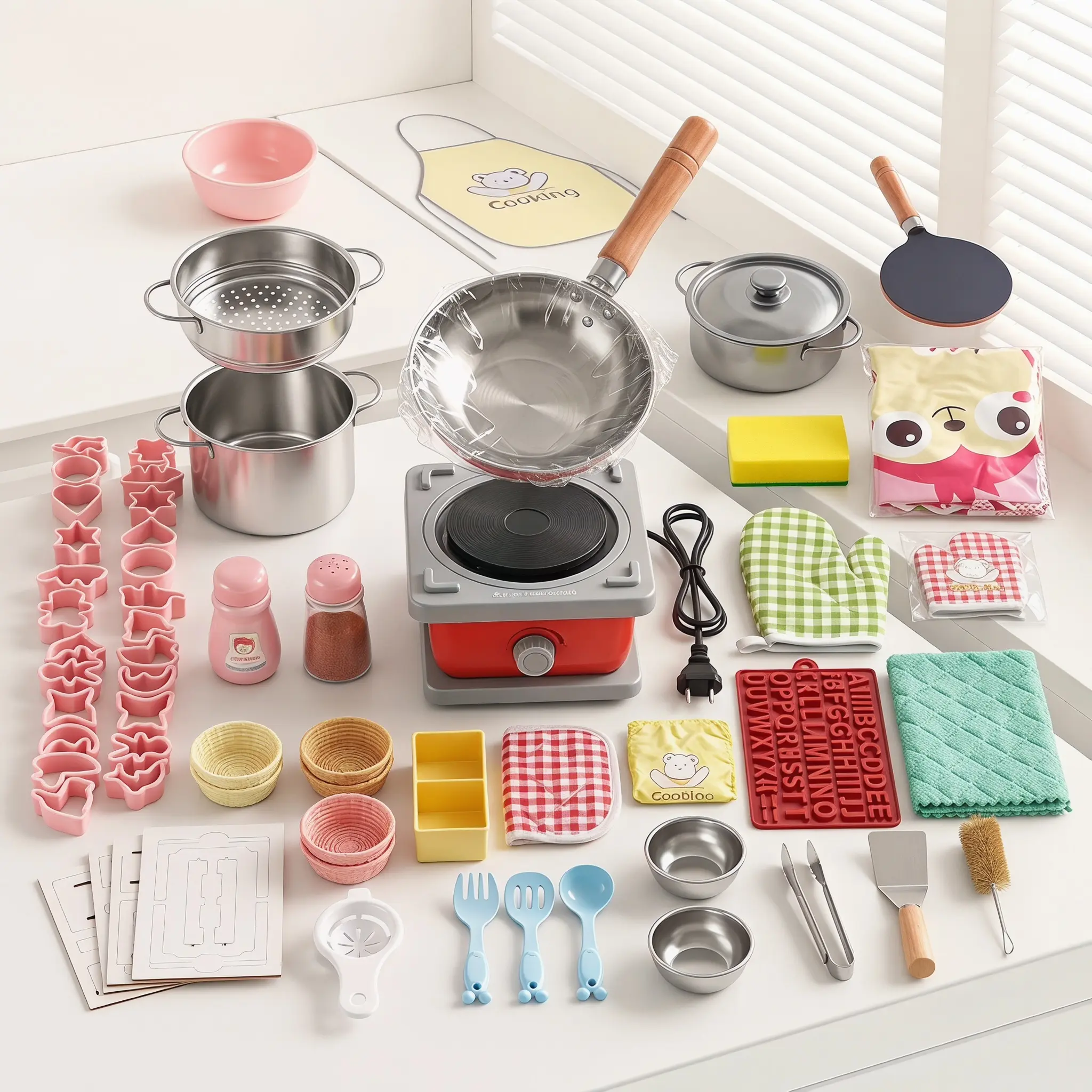【Full refund if not satisfied】Chinese Rural Wind Style Kids Real Cooking Play Kitchen Set – Safe Mini Kitchen with Real Tools & Utensils, Montessori Learning Toy, Perfect Gift for Children 8-12 Who Love Cooking.