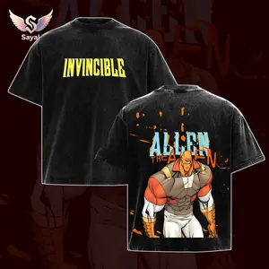 Allen the Alien – Invincible Series Washed Oversized Heavyweight Cotton T-Shirt | Bold Comic Graphic Tee | Unisex Streetwear for Superhero Fans men gifts Casual Fabric graphic  tees Breathable Seamless