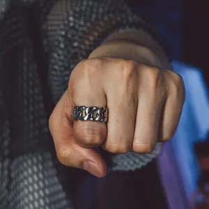 FaithHeart Retro Style Jewelry Cuban Chain Biker Ring