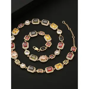 Colorful Rhinestone Decorated Pendant Necklace for Women & Girls, Fashion Jewelry for Party, Daily Clothing Decor, Elegant Rhinestone Necklace