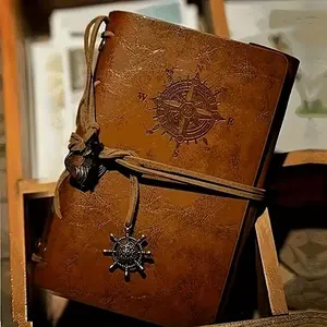 Vintage Pirate Journal with Nautical Compass & Treasure Map, Hardcover Diary with Metal Closure, Spiral Bound Notebook for Notes