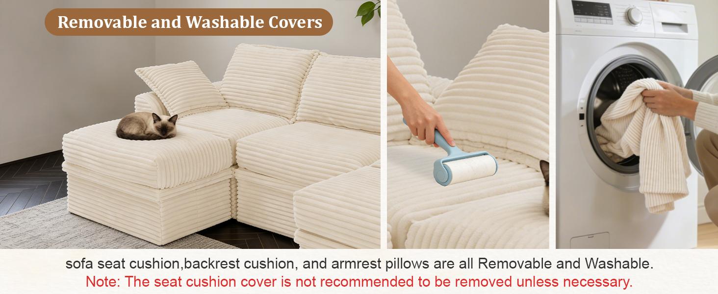 【3 Packages Shipping】NABUMI 107” Oversized Modular Sectional Sofa with Storage, Extra Deep&High Seat Corduroy Cloud Couch,  3 Seater U Shaped Couch with Ottomans, Comfy Fluffy, Free Combination, Tool-Free Assembly, Black, Beige, Dark Gray, Green