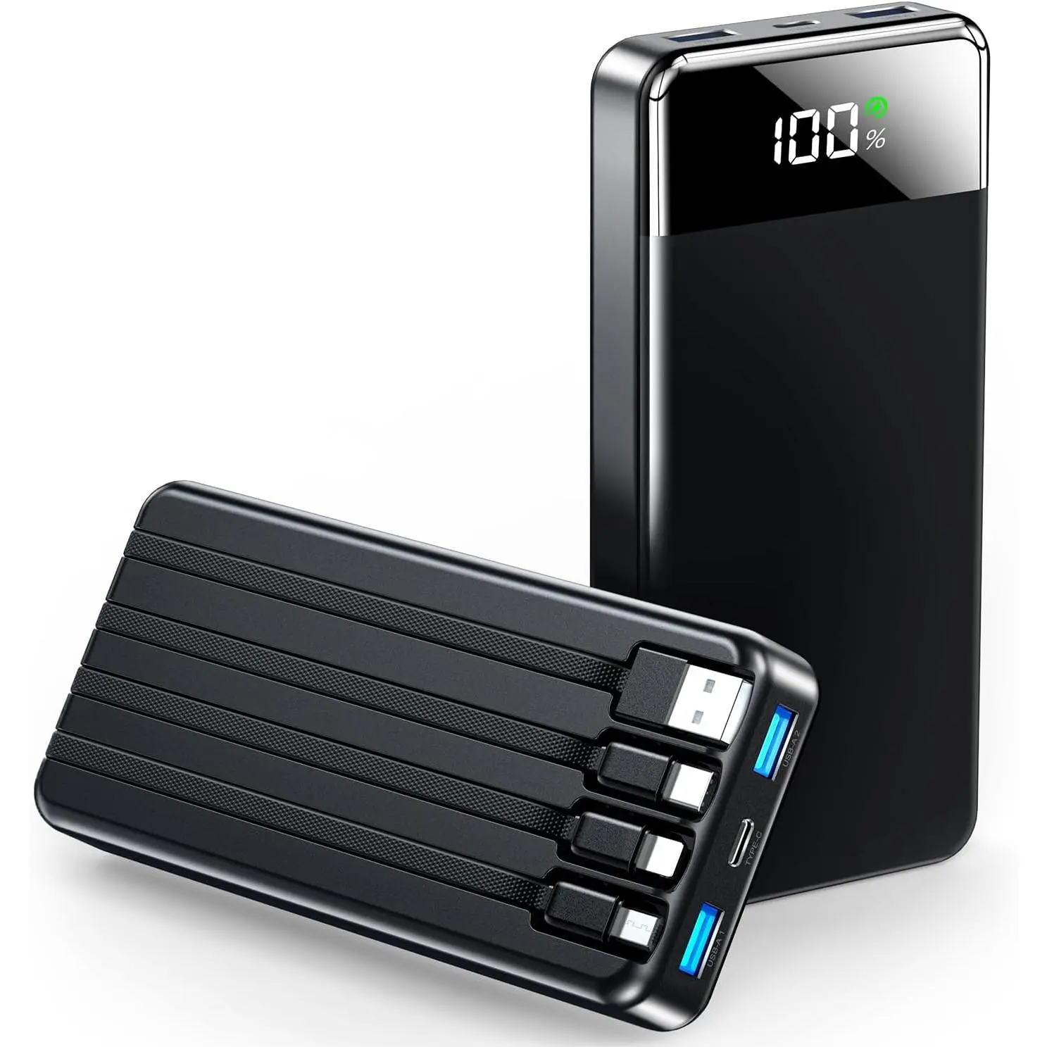 Portable Charger 35000mAh Power Bank - Portable Battery with 4 Built in Cables, 22.5W Fast Charging Battery Pack Compatible with iPhone 16 15 14 13 Samsung Android Phone etc (1 Pack, Black)