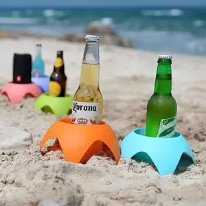Portable Beach Cup and Bottle Holders Storage Tray, Beach Cup Holders for Beach