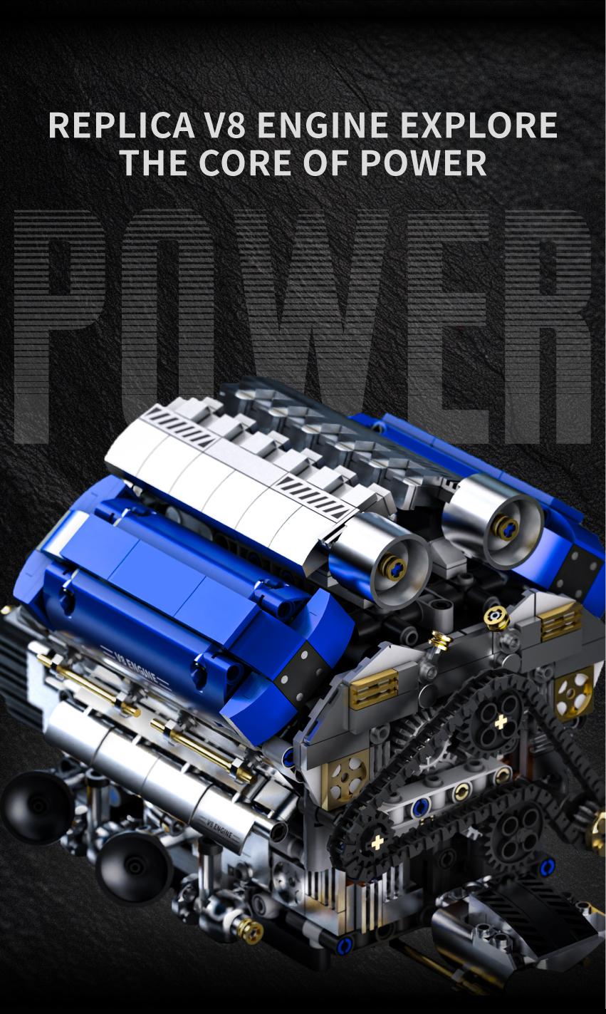 V8 Engine Model Kit That Runs, Motorized Visible Engine Building Set, Mechanical Chain & Cylinder Linkage Structure, STEM Learning Construction Toy, Holiday Birthday Gift for Car Enthusiasts & Adults