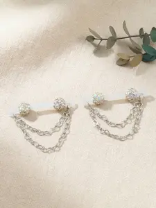 Cute Rhinestone Fake Nipple Rings, Women's Daily Wear Body Jewelry, No Piercing Needed, Dangling Heart Design Chain Fake Nipple Studs