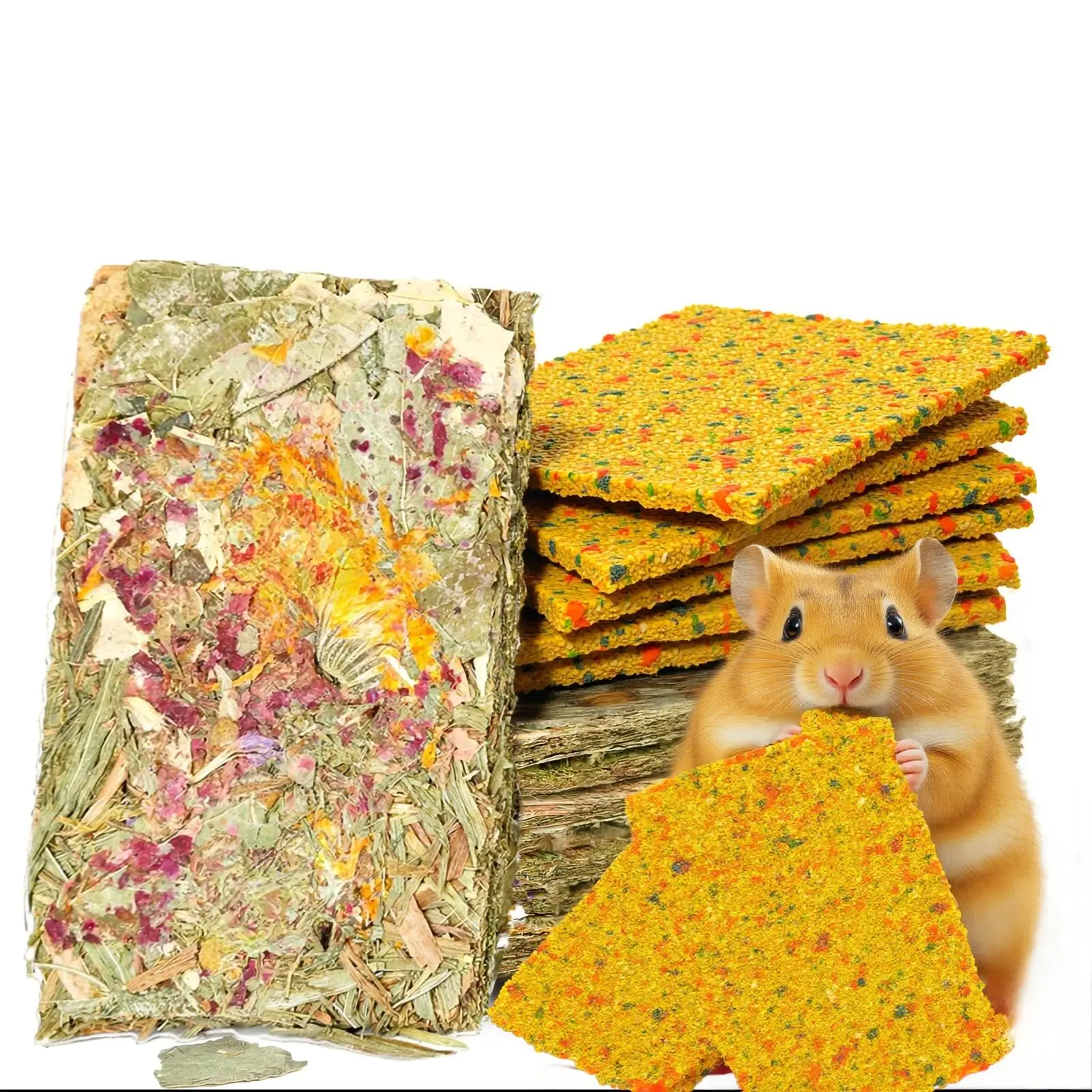 Grembeb 2-in-1 Handheld Small Animal Chew Toy & Crisp Treat - Timothy Hay Chips with Goat Milk Powder, Korean Cabbage, Celery, Cucumbers, Natural Mix, Vitamin-Rich, High-Fiber for Dental Care, Anxiety Relief - Suitable for Guinea Pigs, Chinchillas, Chinch