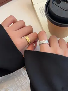 Irregular Geometric Design Cuff Ring, Stainless Steel Open Ring, Fashion Jewelry Accessories for Women & Girls, Trendy All-match & Exquisite Jewelry for Birthday Gift