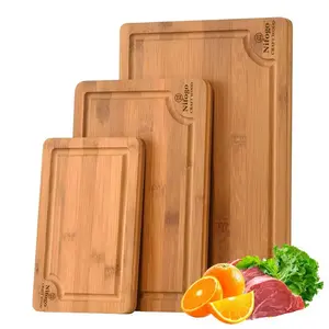Nifogo Bamboo Cutting Board Set 3-Piece Deep Carbonized Organic Craft with Juice Groove Stylish Kitchen Chopping Boards for Meat Fruit Vegetables