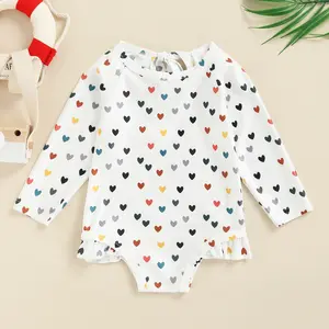 Girls Long Sleeve Swimsuit  Bathing Suit Heart/ Flower Print Zipper UPF 50+ Rash Guard Swimwear Size 1-6T