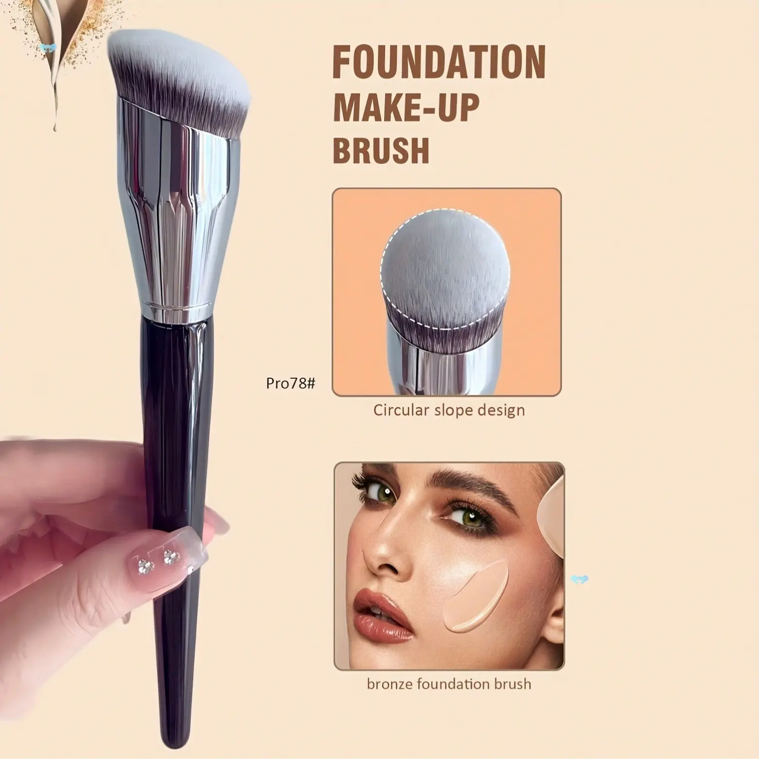 Professional Foundation Brush, Large Size, Dense Synthetic Nylon Bristles, Ergonomic Abs Plastic Handle, Perfect for Mixing and Shaping, Contoured Foundation Brush, Cosmetic Brushes