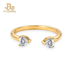 Delzzad 0.6ct Double Heart Drift Ring Open Wedding Band Ring with Two Hearts Nesting Wedding Band VVS Synthetic Moissanite Ring Jewelry Copper Band Perfect Birthday Engagement Wedding Anniversary Christmas Valentine's Day Mother's Day Gift