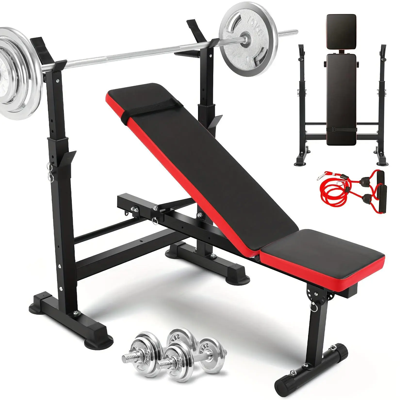 Professional All in One Weight Bench Set with Squat Rack, Adjustable And Foldable Workout Bench Press Set with Leg Developer, Preacher Curl Pad for Home Gym Full Body Workout