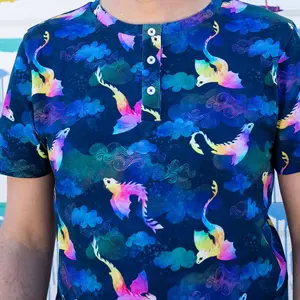 Adult "Reign Clouds" Rainbow Amphiptere Dragons Henley Short Sleeve Tee