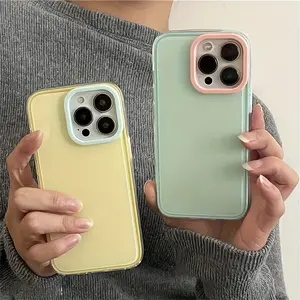 [LX]Color Block Glossy Solid Color Phone Case For IPhone 16 15 14 13 12 11 Pro Max Plus Dopamine Double Color Shockproof Bumper Cover