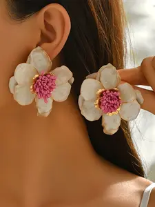 Bohemian Vintage Enamel Flower Earrings, Large Floral Design, Elegant and Sweet Style, Perfect Gift for Women, All Occasions Wear