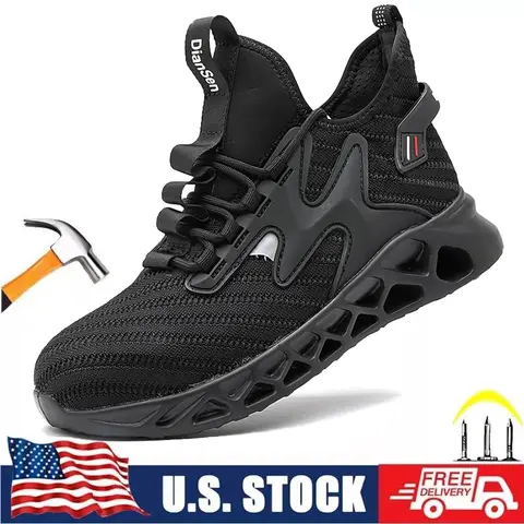 Men's & Women's Sport Safety Mesh Shoes - Laced Cloth, Steel Toe Trainers, Puncture-Proof Kevlar Midsole, Lightweight Slip-Resistant Fashion Work Footwear for Construction, Outdoors