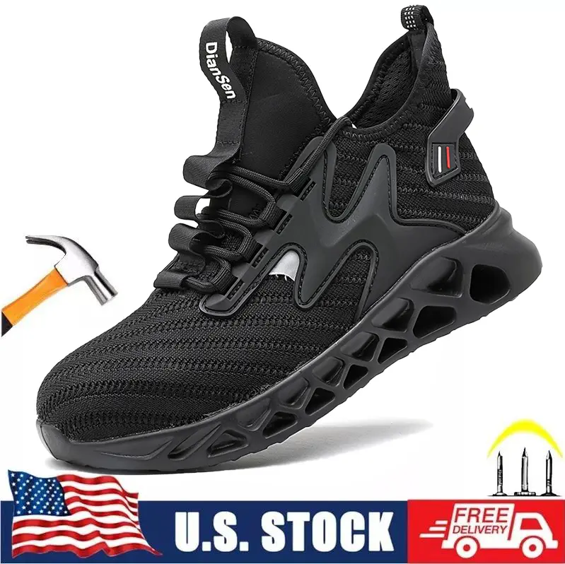 Steel Toe Shoes for Men & Women, Breathable Mesh Safety Trainers with Puncture-Proof Kevlar Midsole, Lightweight & Slip-Resistant for Construction, Mesh Shoes, Steel Toe Trainers