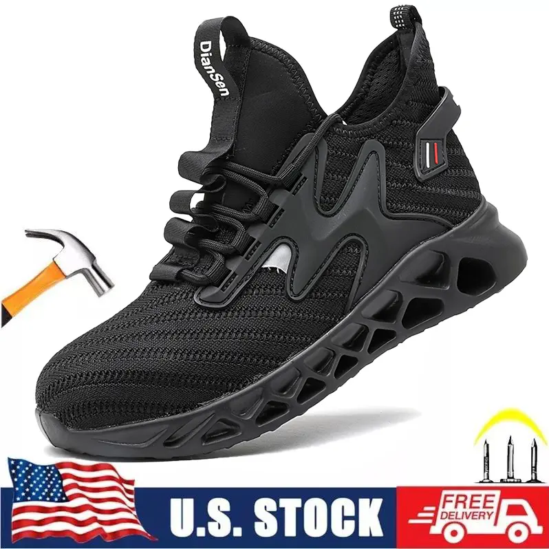 Men's & Women's Sport Safety Mesh Shoes - Laced Cloth, Steel Toe Trainers, Puncture-Proof Kevlar Midsole, Lightweight Slip-Resistant Fashion Work Footwear for Construction, Outdoors