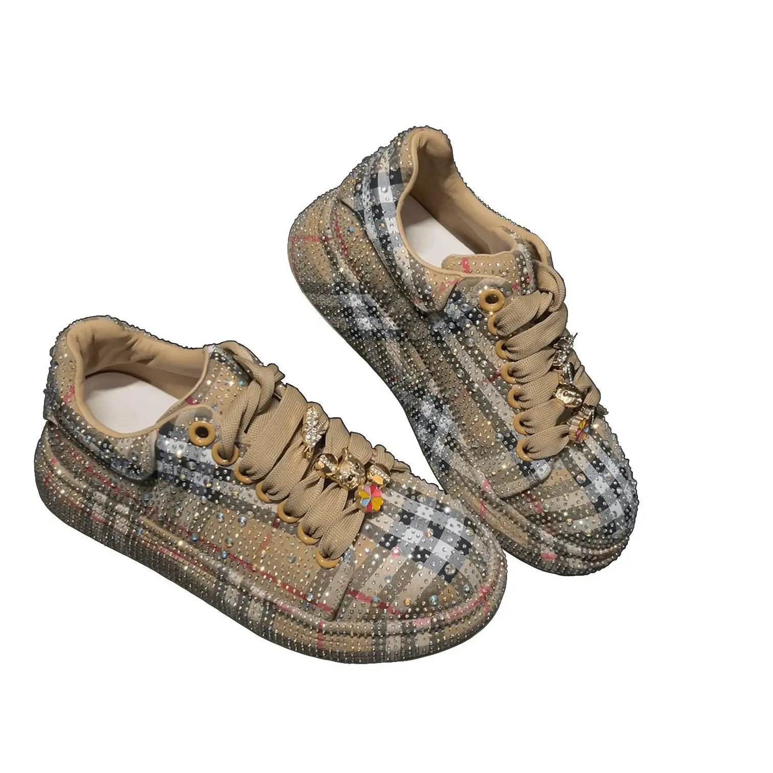 【Deals for You Days】Bling shoes Low-Top Casual Athletic Trainers - Fashionable, Lightweight, Luxurious, Breathable Footwear with Bold Stripes & Checks, Supreme Comfort, Durable Traction, Ideal for Elevated Street Style Walking Shoes Girl