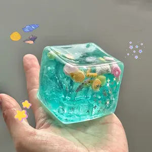 1pcs Ice Cube Stress Balls - Marine Shells Squishy Toy Set, Soft Slow Rise Sensory Fidget Toys for Anxiety Relief, Stretchy Squeeze Balls for Adults