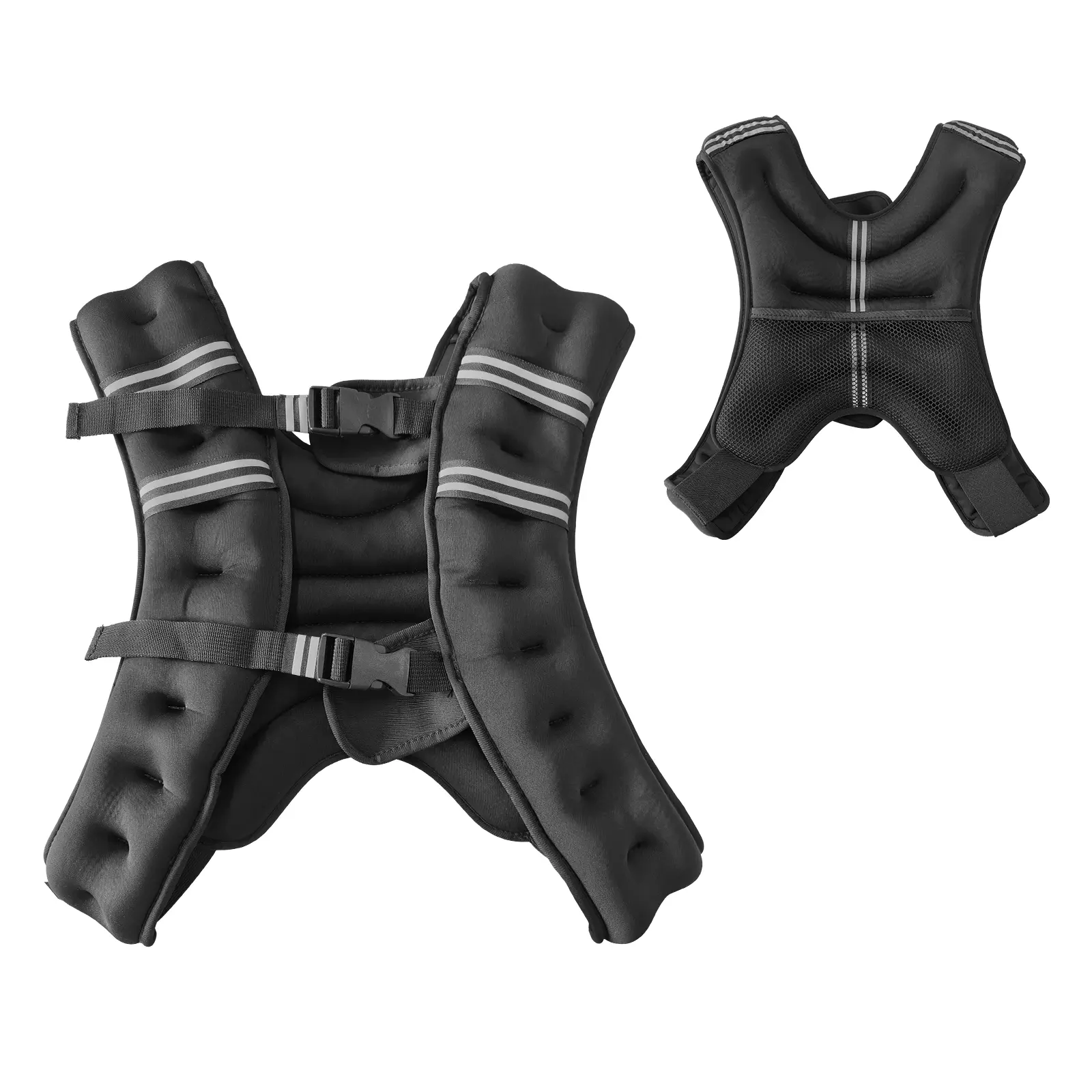 Adjustable Weighted Vest for Men & Women, adjustable 12-30LB load with double shoulder straps and reflective stripes. Built-in mesh pocket for convenience, ideal for running, fitness workouts, home gym and strength training.