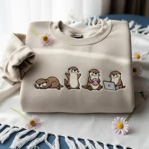 Sea Otters Embroidered Sweatshirt, Otter Lovers Crewneck, Otter Mom Hoodie, Pet Owner Gift, Animals Gifts, Ocean Wildlife Shirt #289