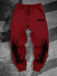 Men's Gothic Style Letter Print Banded Bottom Sweatpants, Regular Fit Casual Comfy Jogger Pants for Spring & Fall, Men's Trousers for Daily Wear