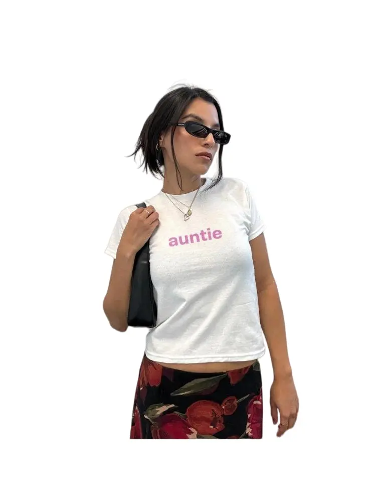 Auntie Retro Y2K Vintage Baby Tee Cute Auntie Aesthetic Crop Top Fun Cool Aunt Graphic Tee