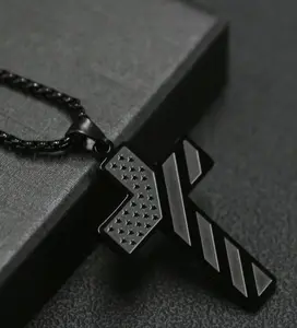 Black Cross & Flag Necklace with BibleVerse – Stainless Steel Men’sInspirational Chain, Great for Teens,Boys, Boyfriend | Confirmation,Birthday, Daily Wear Gift