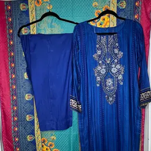 Shalwar Kameez- Pakistani Linen Suit for Women, Blue Color, Traditional Design, Comfortable and Stylish