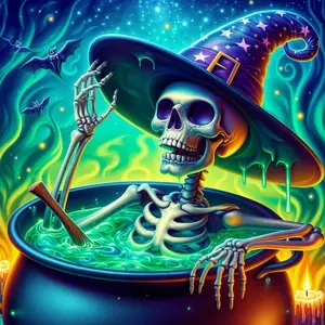 5D DIY Full Drill Round Diamond Painting - Diamond Art Kit Wizard Skull Cauldron Mosaic, Canvas - DIY Decorative Painting, Home Wall Decor, Perfect for Valentine's Day, Independence Day, Birthdays, and Anniversary Gifts.