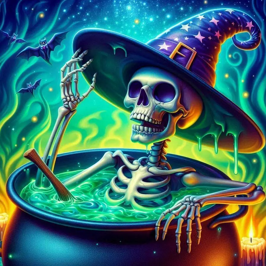 5D DIY Full Drill Round Diamond Painting - Diamond Art Kit Wizard Skull Cauldron Mosaic, Canvas - DIY Decorative Painting, Home Wall Decor, Perfect for Valentine's Day, Independence Day, Birthdays, and Anniversary Gifts.