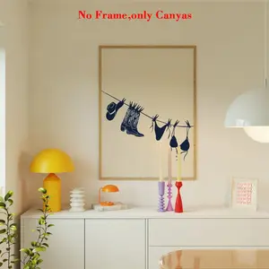 1 pc, wall art, Decorative Artwork, vintage poster, sexy bikini martin boots art print, navy blue swimsuit coastal cowgirl canvas painting, unique and creative wall aesthetic decoration, perfect decoration for living room and bedroom, frameless