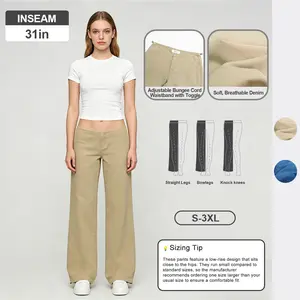 Pwest NYC Adjustable Low-Rise Wide-Leg Jeans — Adjustable Drawstring Waistband/Hem, Relaxed Straight Cut, Soft Daily Wear-Spring Summer Bottom