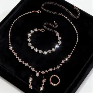 Sparkling Crystal Cubic Zirconia Jewelry Set, 18K Gold Plated Necklace & Earring Set, Simple Yet Elegant, Perfect Accessory For Weddings, Parties And Any Occasions