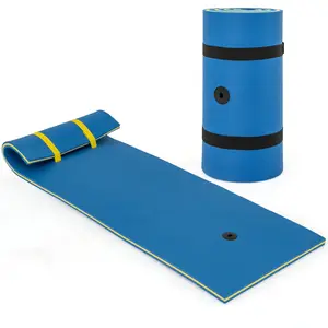 COSTWAY - 7 Inches x 2 Inches Water Mat with Safety Tether and Pillow Design for Lake and Pool-Blue