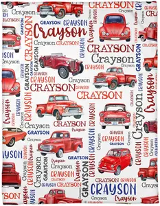 ZocoShi Personalized Car Red Blankets, Custom Car Red Blanket - Car Red Blankets with Name for Boys, Best Gift Car Red, Car Red Monogram Flush Fleece