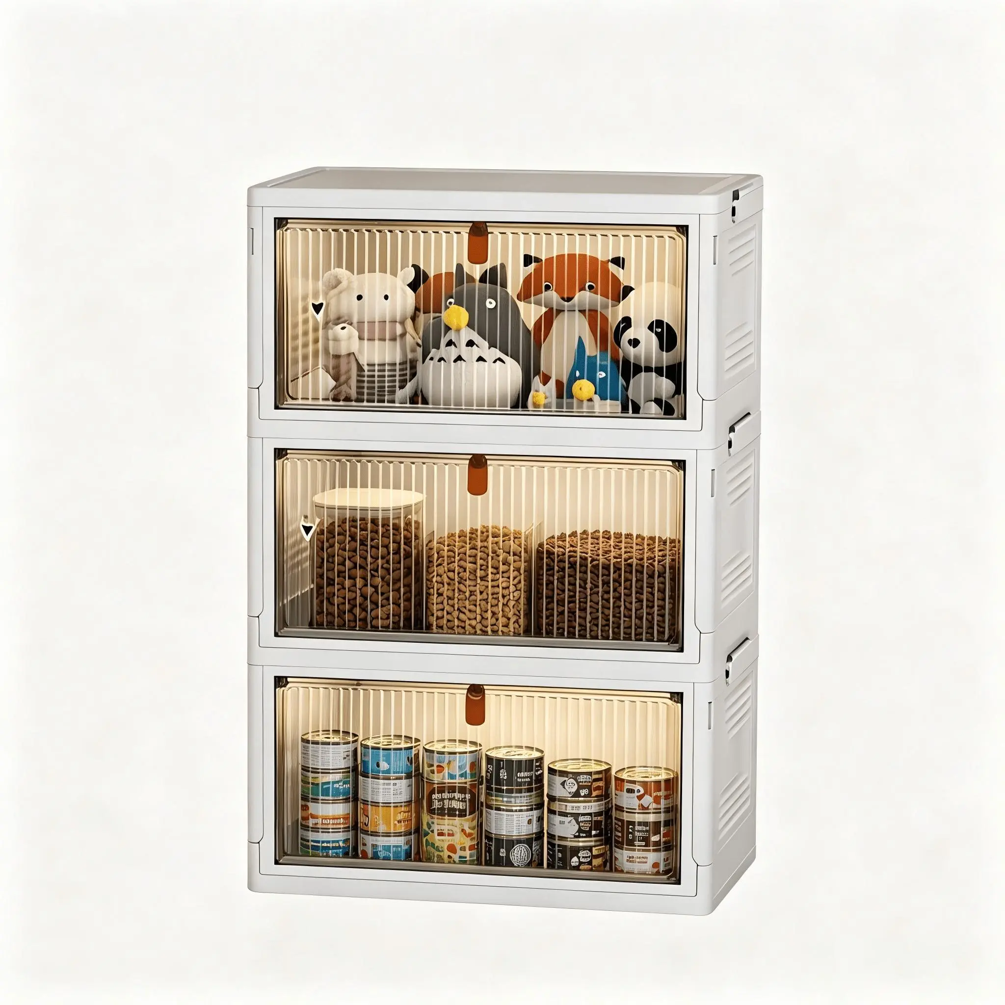 Foldable Stackable Pet Household Storage Bin with Wheels & Magnetic Door - Collapsible Organizer Cabinet for Pet Toys, Food, Grooming Tools - Multi-Purpose Boxes for Bedroom, Laundry Room, Stackable Bins