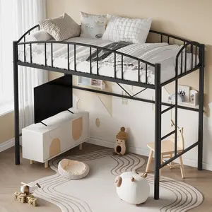 Garvee Loft Bed Twin Size with Stairs and Arched Guardrail