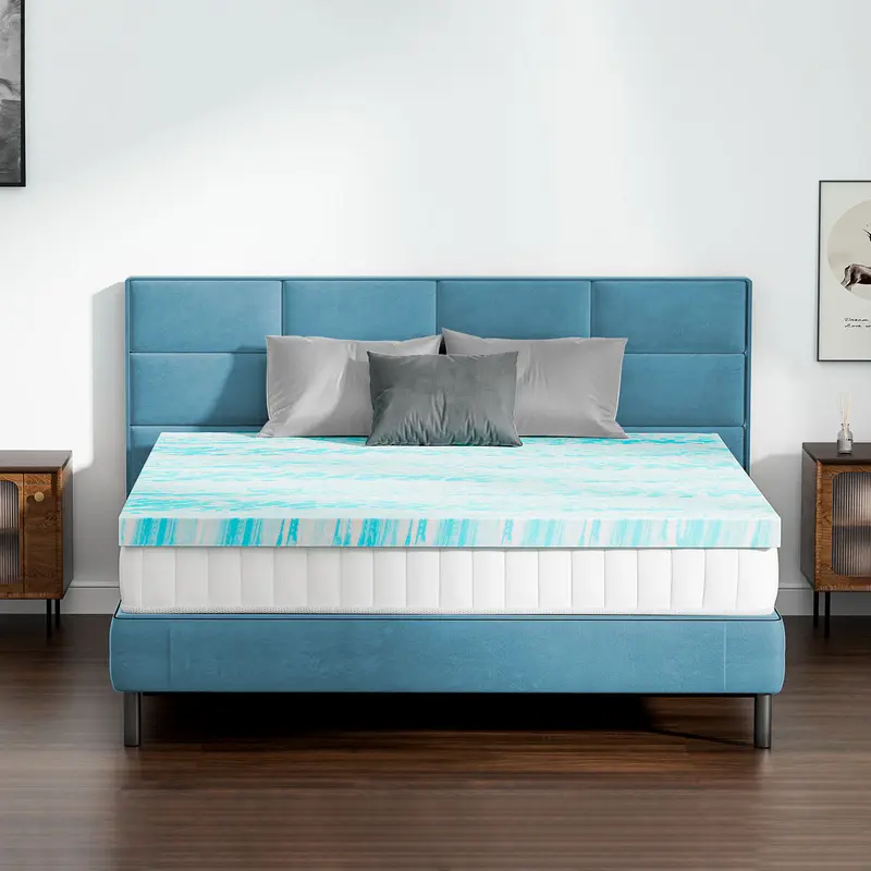 Back to School Essential:Cooling Gel Mattress Topper with Ice-Touch Cover – 2"/3"/4" Memory Foam for Back Support | Summer Comfort & Airflow | All Sizes from Twin to California King