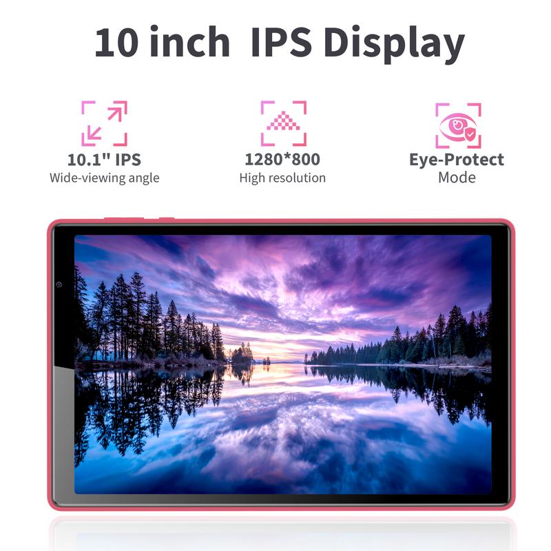 Veidoo 10.1" Android Tablet – 3GB RAM, 64GB +256GB Expandable, HD Touchscreen, 5G WiFi, Face Unlock, Eye Care Mode (Rose Pink)