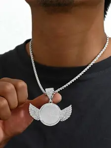 Men's Angel Wing Necklace with Sparse Diamond Design, Long Chain, Jazz Cuban Chain, Simple Style, Unique Jewelry for Men, Perfect Gift Idea