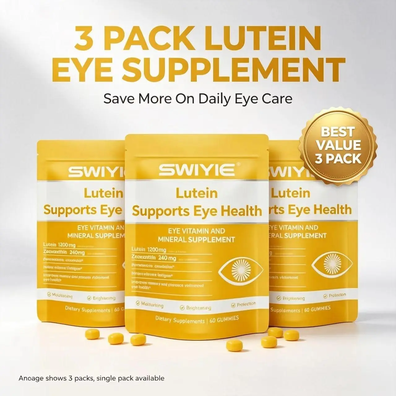 Swiyie Lutein & Zeaxanthin Gummies - Eye Health Supplement with Astaxanthin, Vitamin C E- Blue Light Defense, Vision Support, Berry Flavor - 60 Healthcare Dietary Fitness Edible vit b12 dietary edible fitness swivie lutein collagen Colagen goomz Bathroom