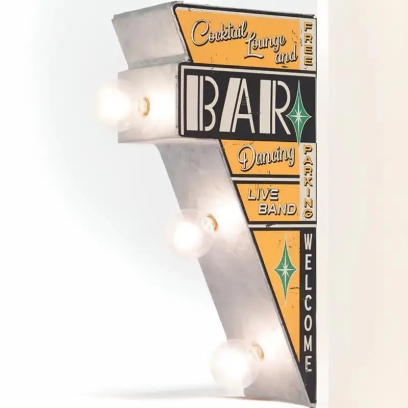 American Vintage Sign Co. Lightweight Metal Double-Sided Marquee Sign with LED Lighting, Wall-Mount Retro Home Decor for Bar Use