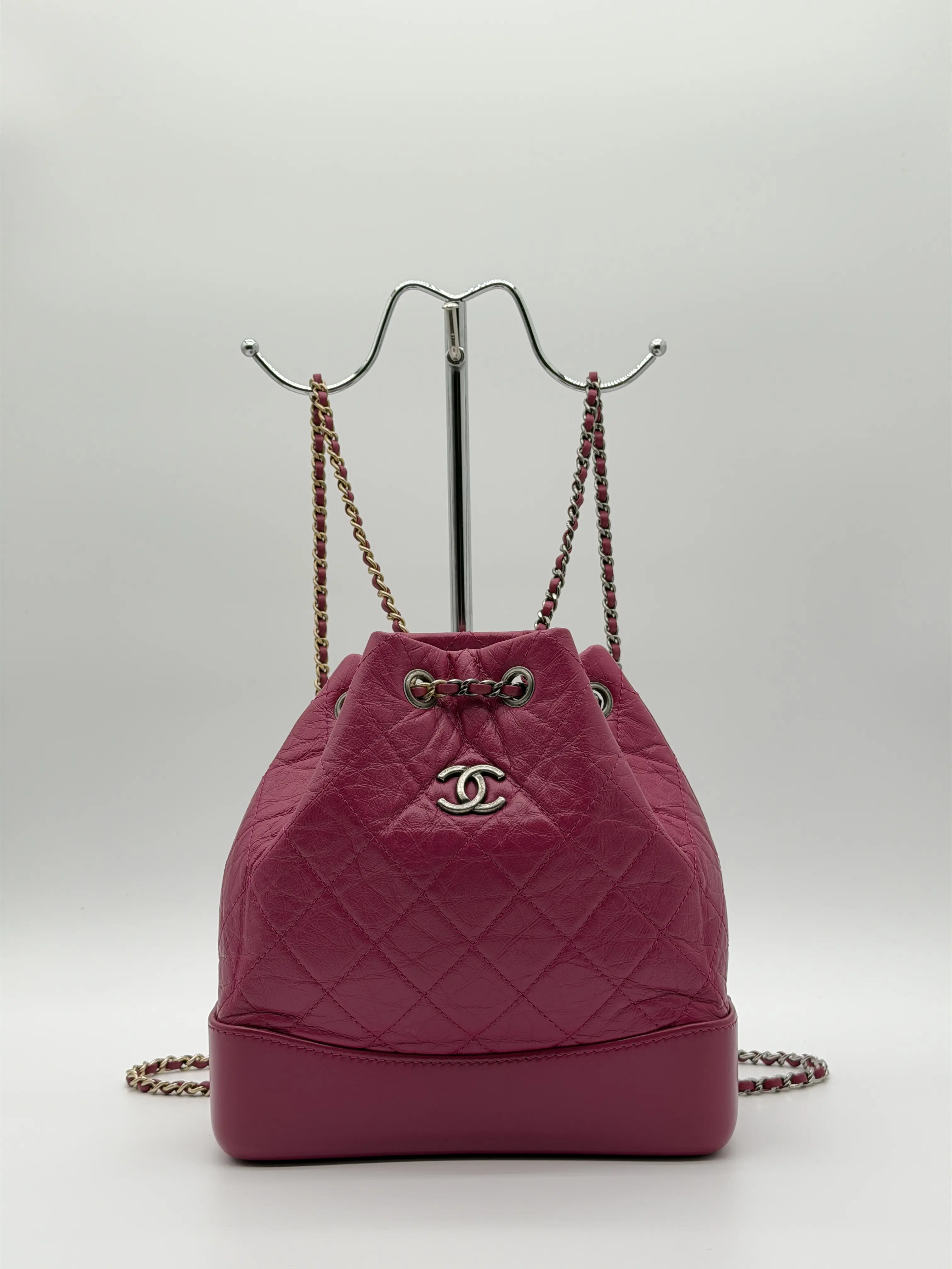 Pre-owned CHANEL Leather Shoulder Bags Small Gabrielle Backpack in Pink LX629