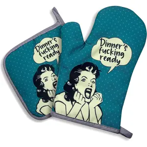 , Dinner's Fxxking Ready, Funny  Non-Slip Oven Mitts and Pot Holders Sets of 2, Kitchen  for Women, Baker Gifts for Mom, Housewife Cooking Gifts, Housewarming Presents